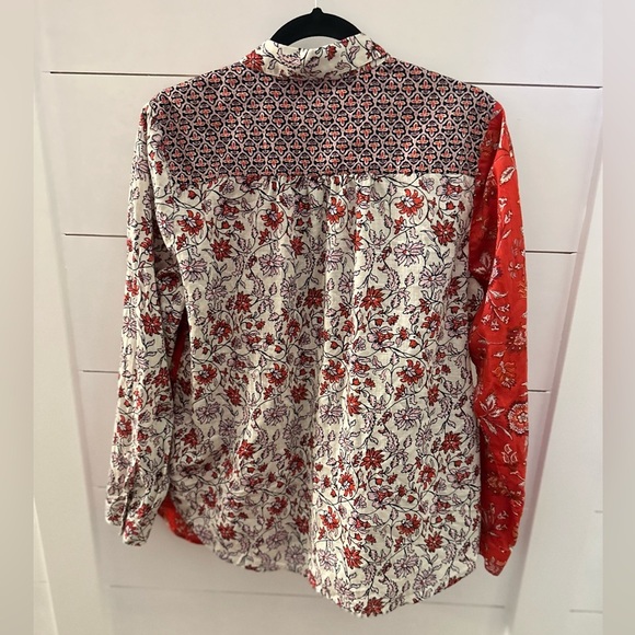 J Jill One pocket shirred100% cotton lightweight cottagecore button floral top M - Picture 3 of 14